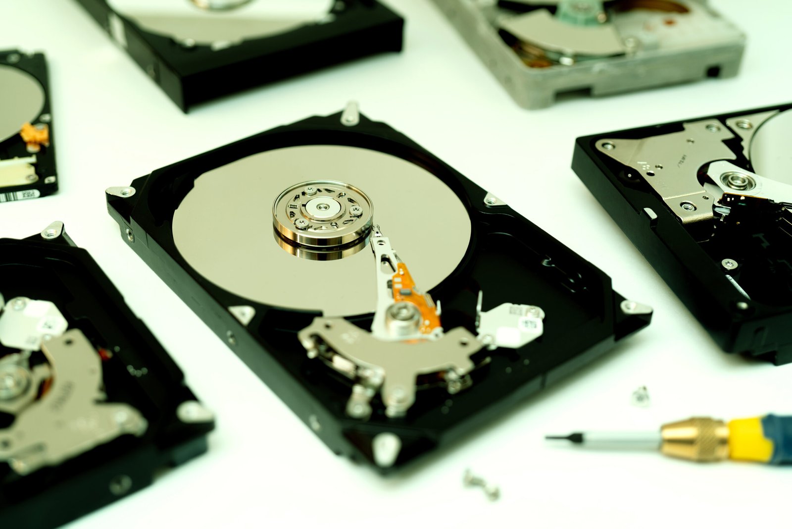 Closeup shot of a computer hard drives